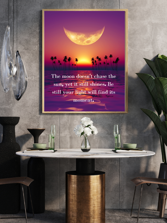 The moon doesn’t chase the sun, yet it still shines. Be still — your light will find its moment