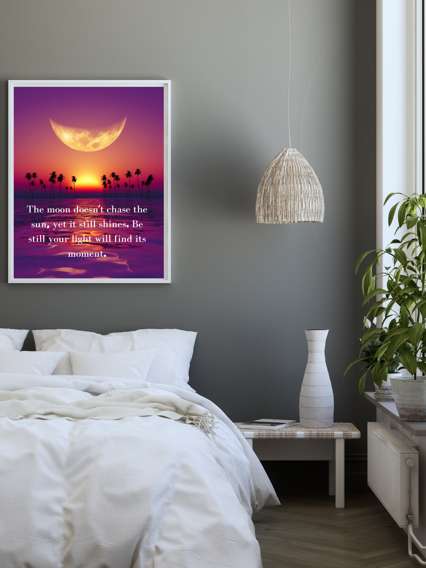 The moon doesn’t chase the sun, yet it still shines. Be still — your light will find its moment