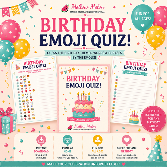 Birthday Emoji Quiz Printable Game | Instant Download Birthday Party Activity