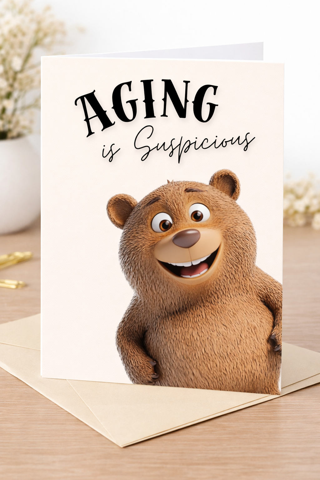 Aging Is Suspicious Funny Bear Birthday Card