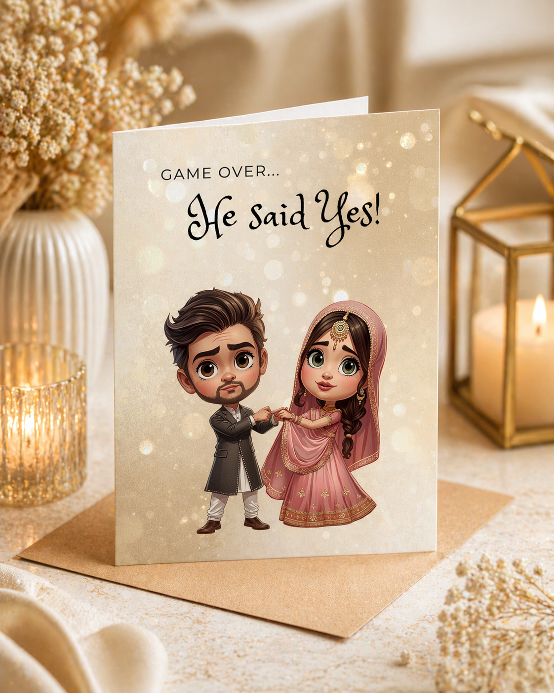 Funny Desi Engagement Card | He Said Yes