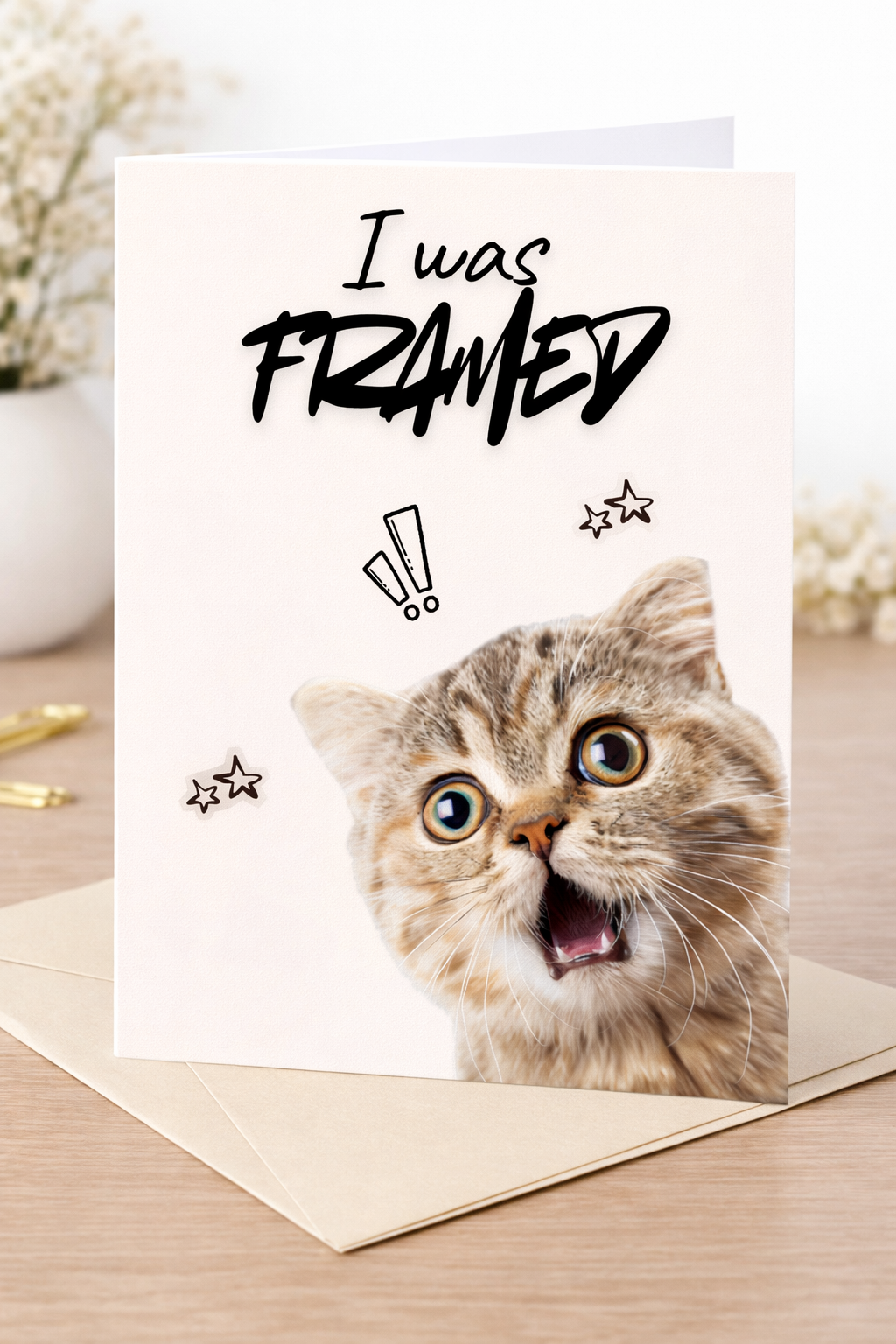 I Was Framed – Funny Cat Greeting Card for Any Occasion