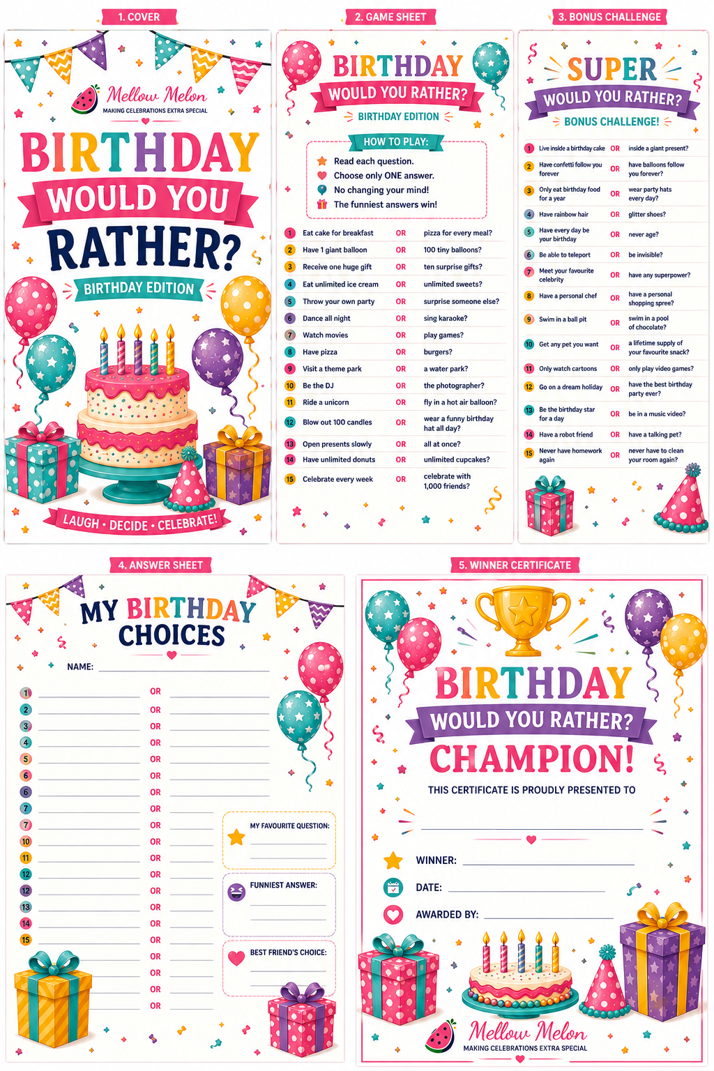 Birthday Would You Rather? Printable Game | Instant Download Birthday Party Activity