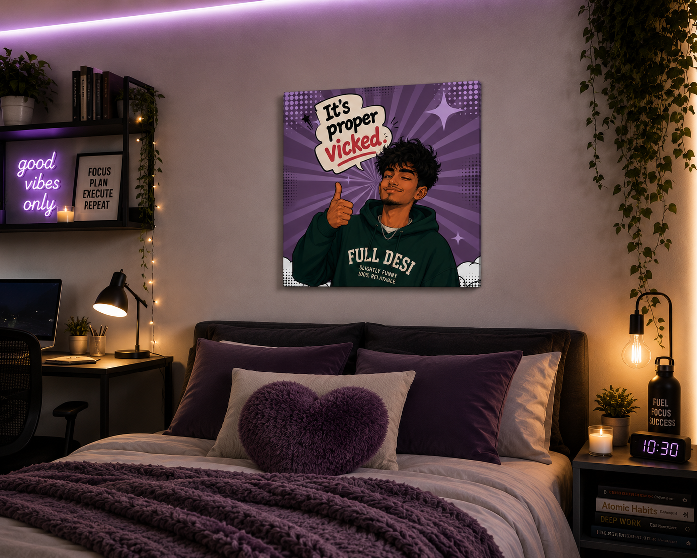 It’s Proper Vicked Purple Pop Art Canvas Print | Funny British Desi Wall Art