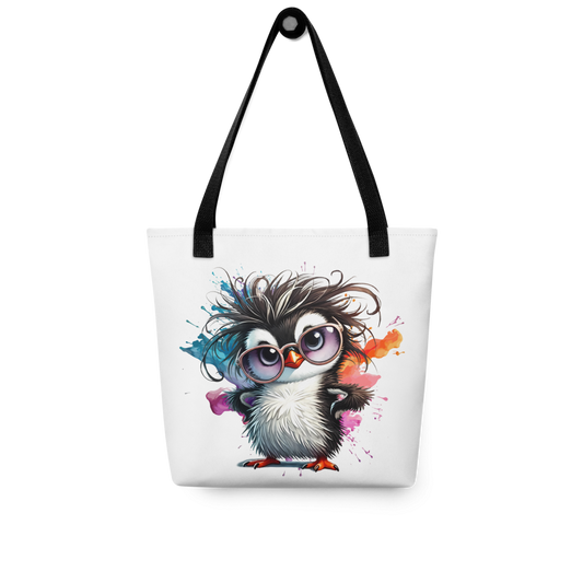 Cute Penguin with Glasses Tote Bag – Colorful Cartoon Penguin Canvas Tote | Funny Animal Reusable Shopping Bag