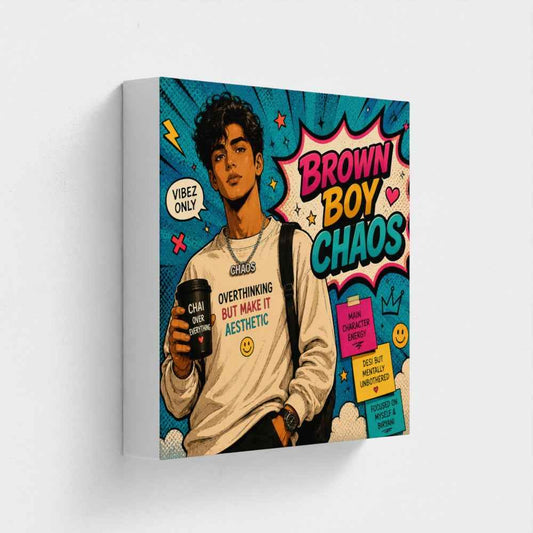Brown Boy Chaos Canvas Print – Trendy Pop Art Wall Decor for Boys