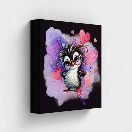 Sassy Penguin Canvas Wall Art – Cute Penguin with Glasses & Hearts (10x10")