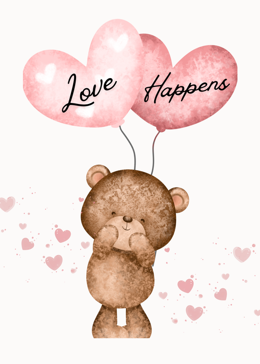 Love Happens Balloon Bear Greeting Card
