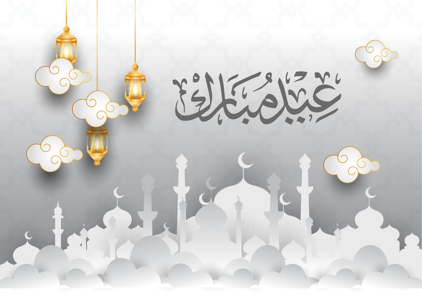 Eid Mubarak Greeting Card – Arabic Calligraphy & Mosque Silhouette