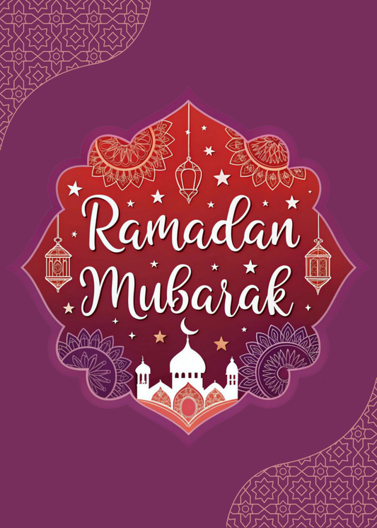 Ramadan Mubarak Greeting Card – Vibrant Lantern & Mosque Design