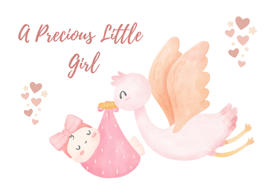 ✨ A Precious Little Girl – New Baby Girl Greeting Card | Stork & Pink Bow Design