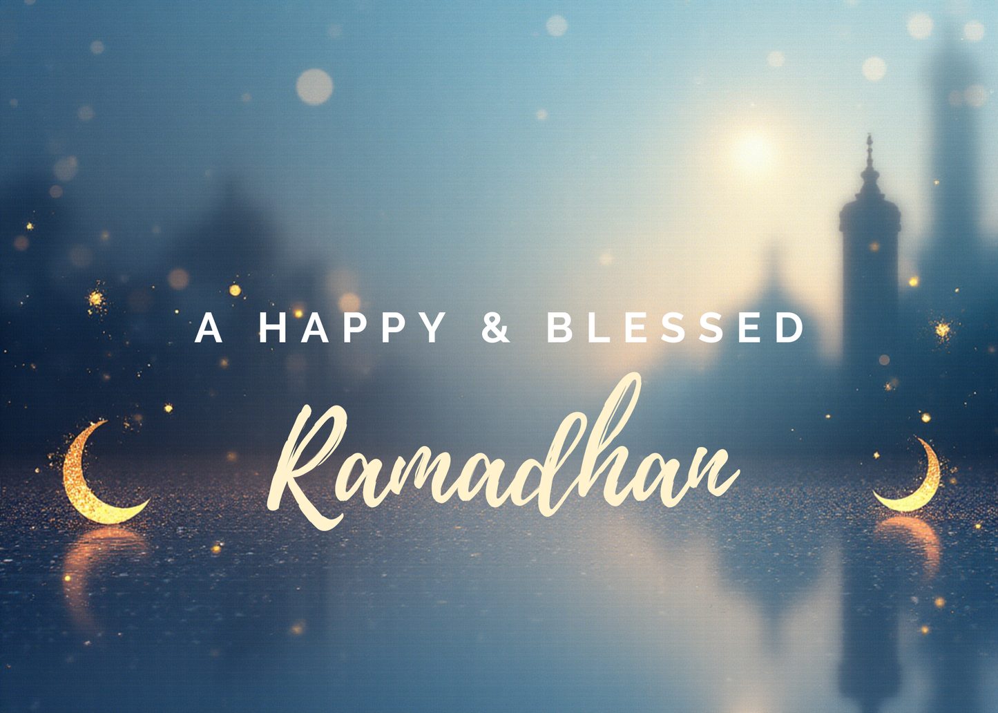 A Happy & Blessed Ramadhan Greeting Card – Crescent Moon and Mosque Silhouette Design