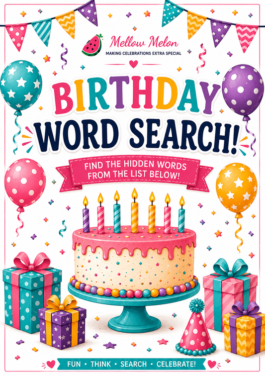 Birthday Word Search Printable Game | Instant Download Birthday Party Activity
