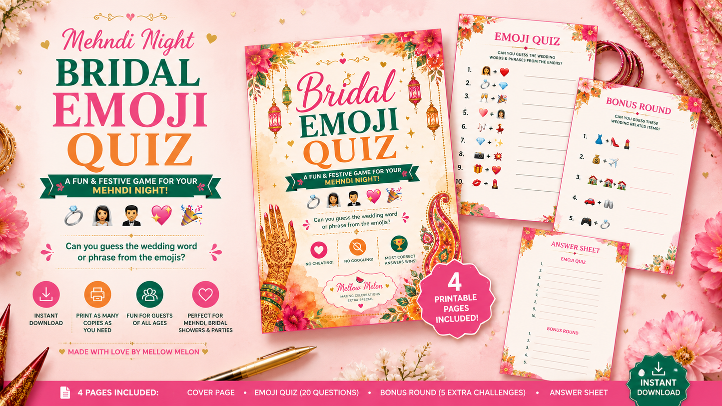 Bridal Emoji Quiz | Mehndi Night Printable Game | Instant Download