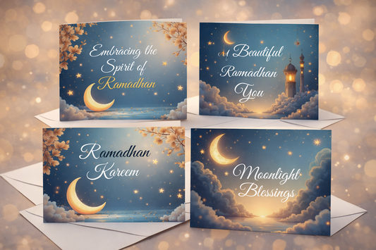 Ramadan Greeting Cards – Set of 4 | Peaceful & Meaningful Designs