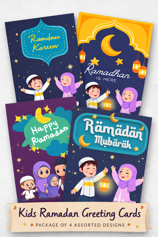 🌙 Kids Ramadan Greeting Cards – Assorted Set of 4