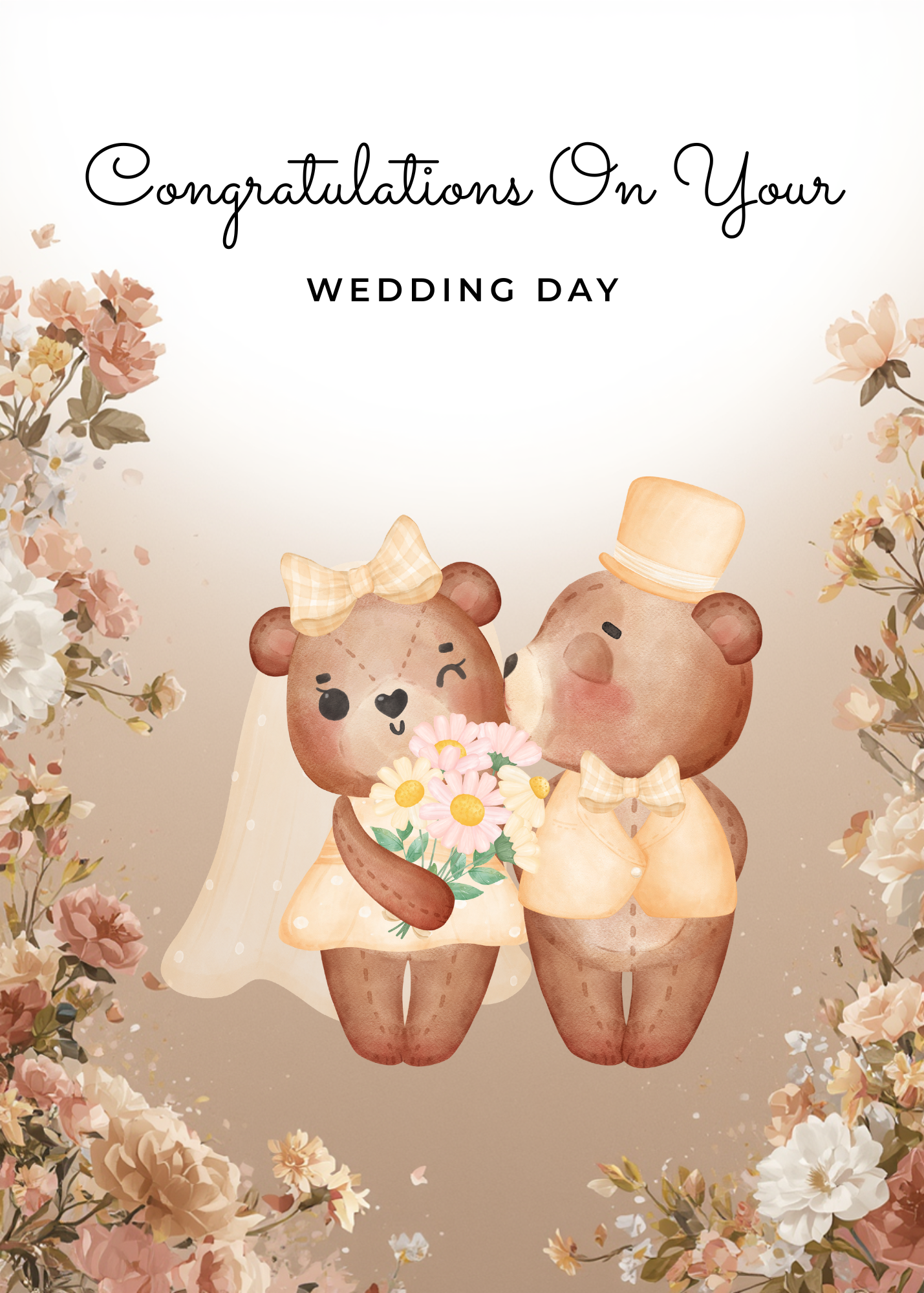 Congratulations On Your Wedding Day – Cute Teddy Bear Wedding Card