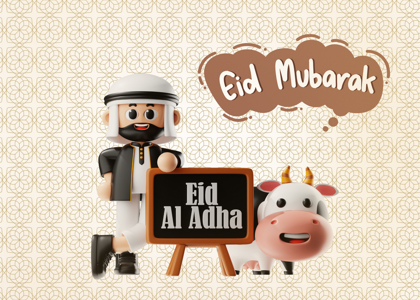 Eid Al Adha Greeting Card – Cute Islamic Eid Card with Cow