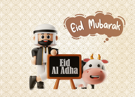 Eid Al Adha Greeting Card – Cute Islamic Eid Card with Cow
