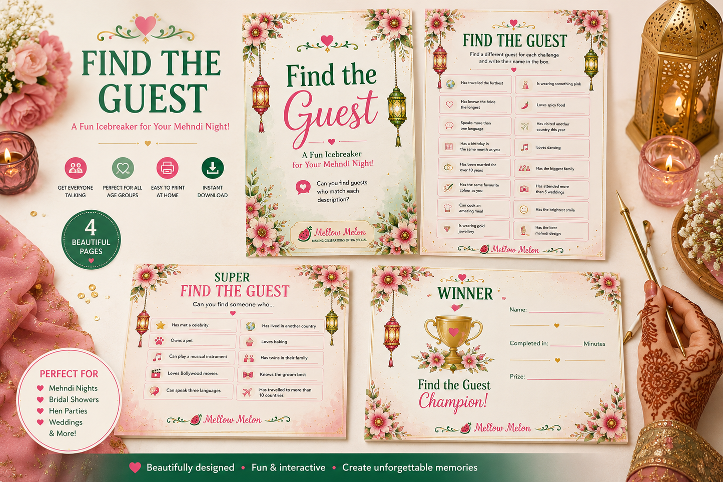 Find the Guest | Mehndi Night Printable Icebreaker Game | Instant Download