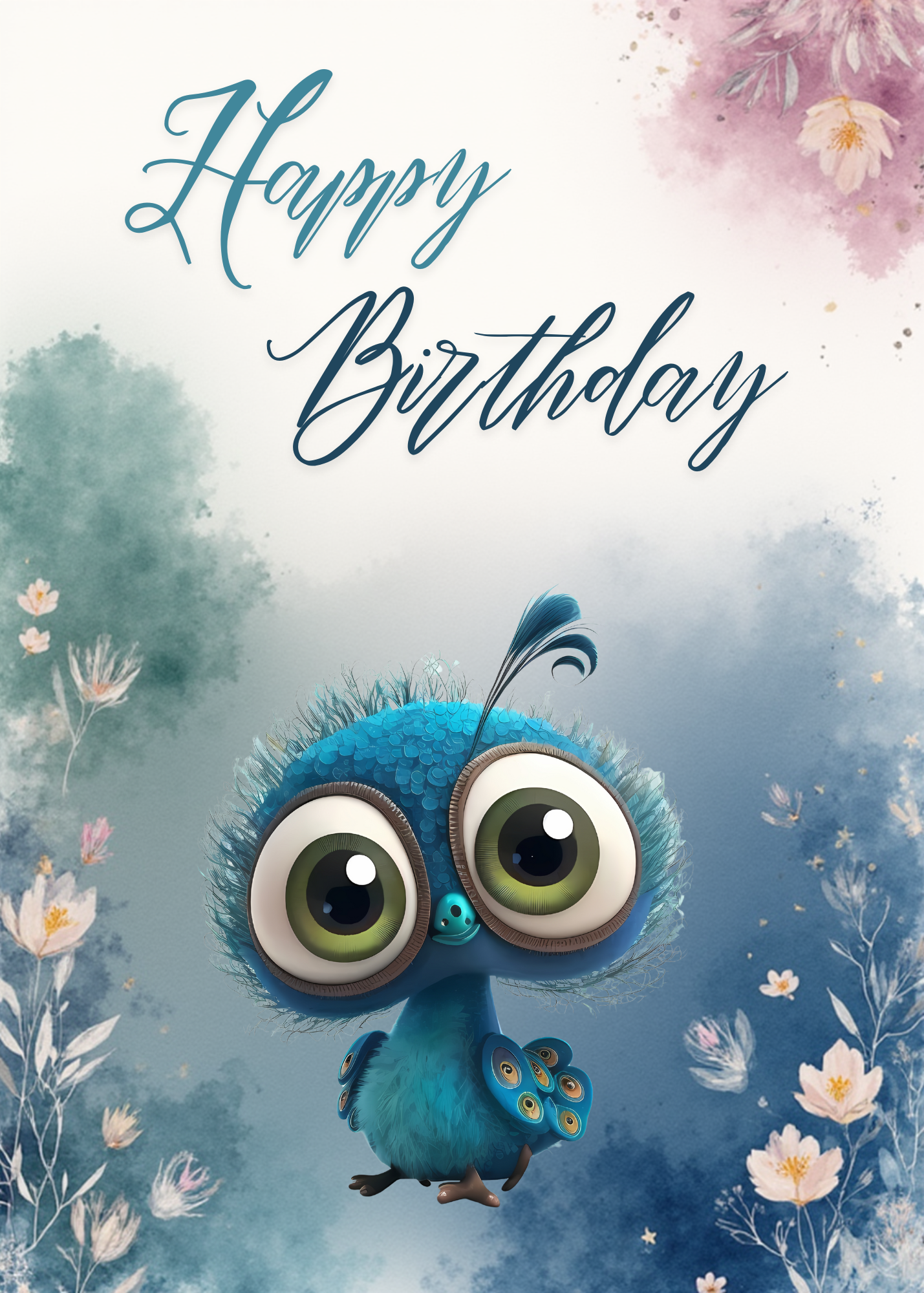Happy Birthday – Cute Blue Bird Greeting Card