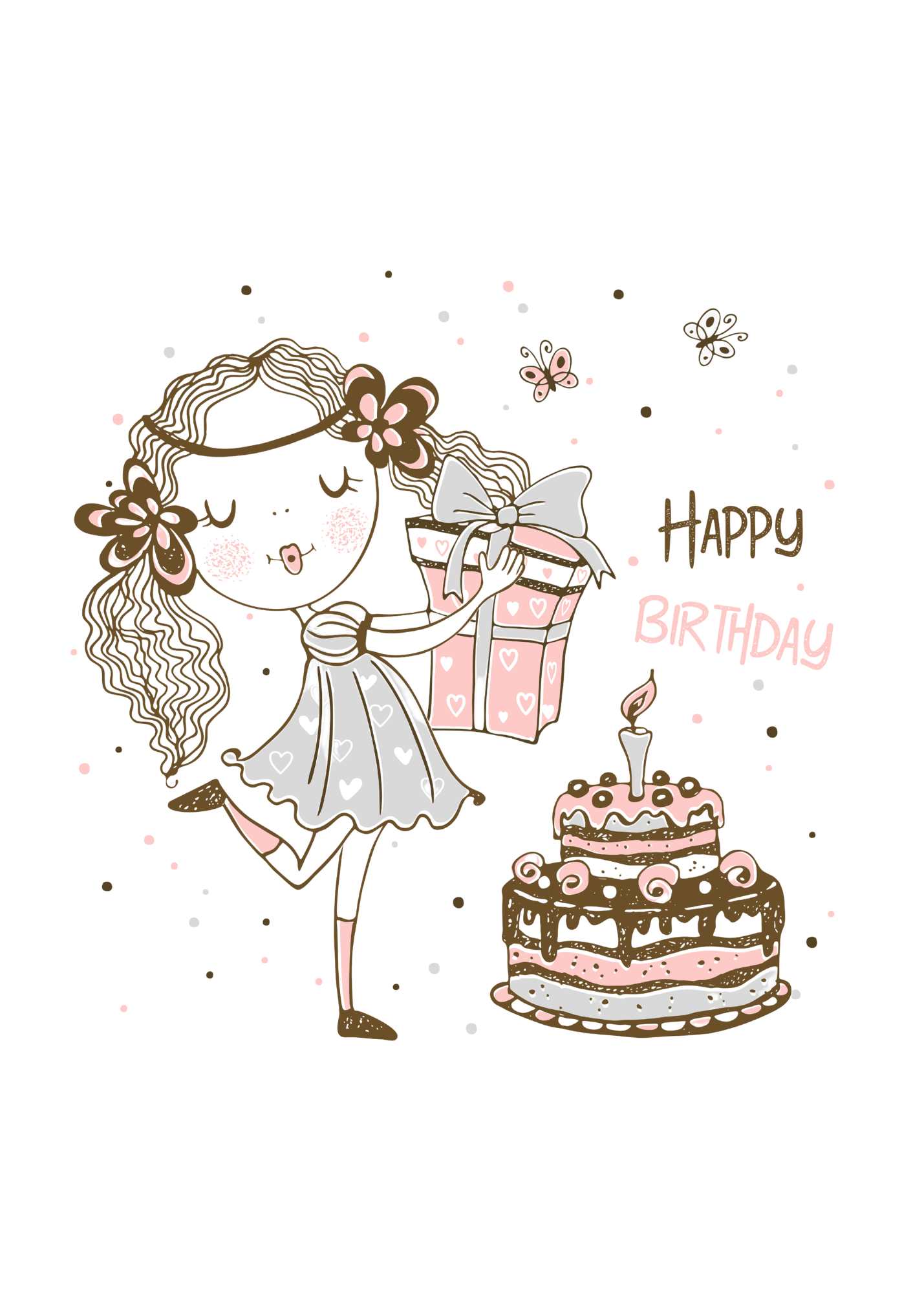 Happy Birthday Girl Greeting Card with Gift | Cute Birthday Card