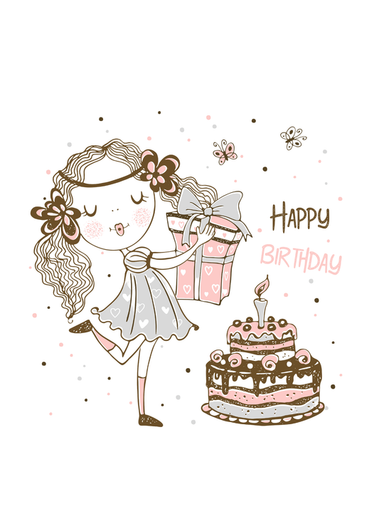Happy Birthday Girl Greeting Card with Gift | Cute Birthday Card