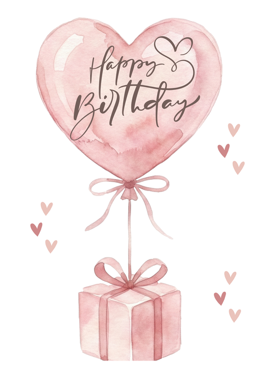 Happy Birthday Heart Balloon Greeting Card | Cute Birthday Card