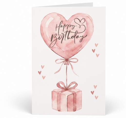 Happy Birthday Heart Balloon Gift – Cute Illustrated Birthday Card
