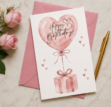Happy Birthday Heart Balloon Gift – Cute Illustrated Birthday Card