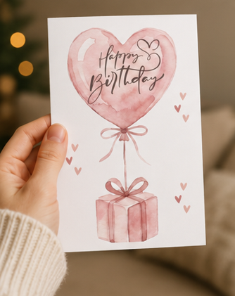 Happy Birthday Heart Balloon Gift – Cute Illustrated Birthday Card