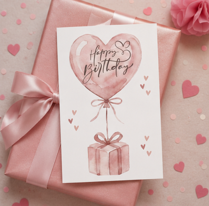 Happy Birthday Heart Balloon Gift – Cute Illustrated Birthday Card
