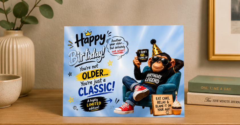 You're Not Older, You're Just a Classic – Funny Monkey Birthday Card