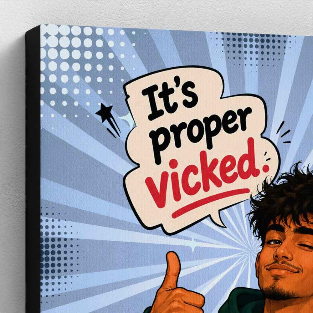 It’s Proper Vicked Blue Comic Canvas Print | Gen Z Desi Bedroom Decor