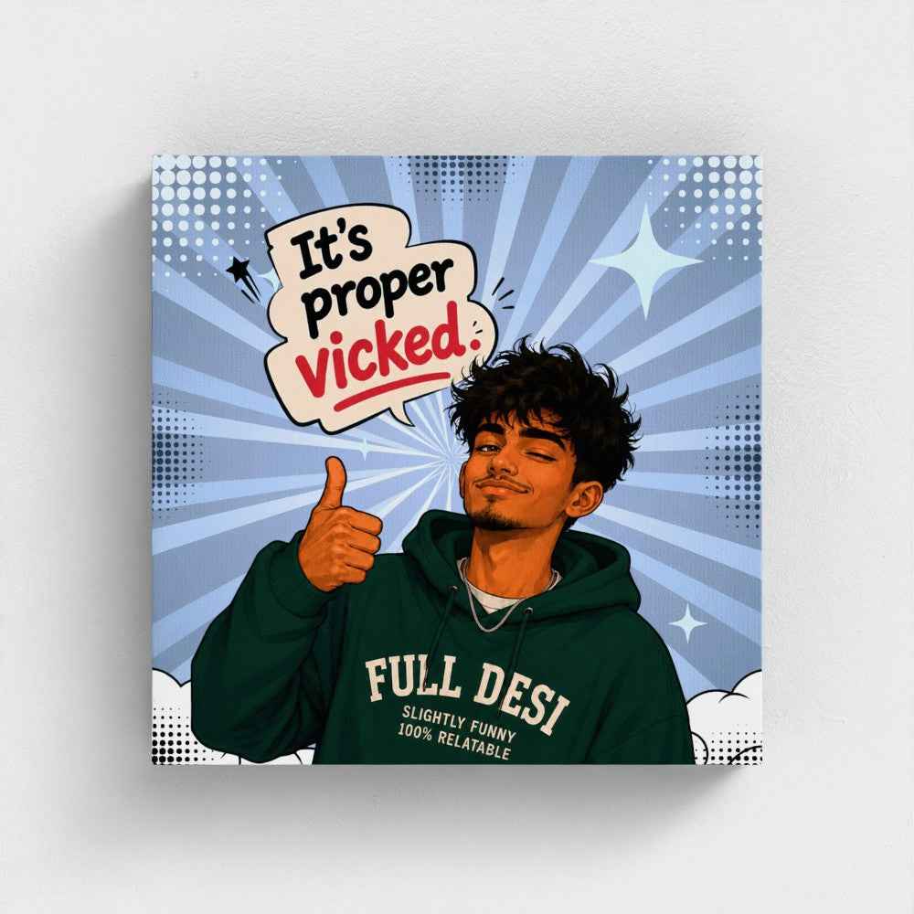 It’s Proper Vicked Blue Comic Canvas Print | Gen Z Desi Bedroom Decor