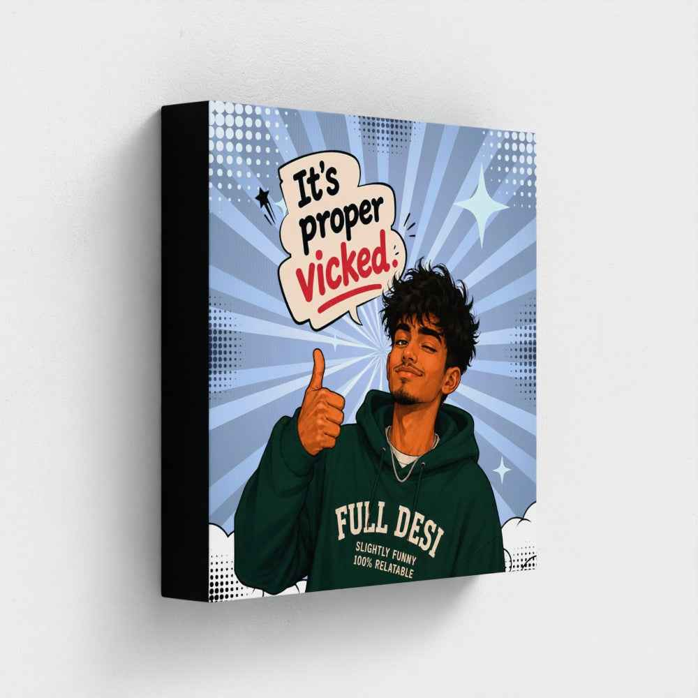 It’s Proper Vicked Blue Comic Canvas Print | Gen Z Desi Bedroom Decor