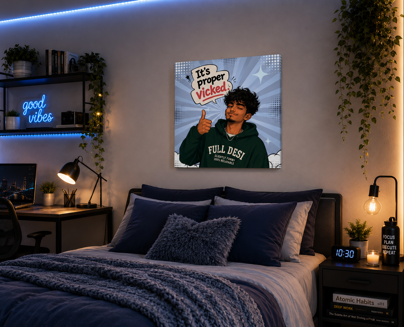 It’s Proper Vicked Blue Comic Canvas Print | Gen Z Desi Bedroom Decor