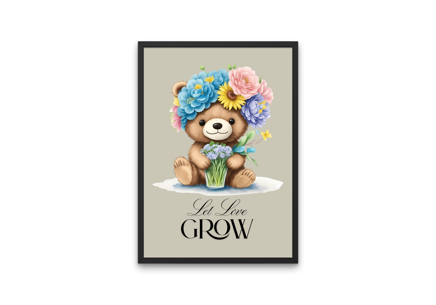 Let Love Grow – 12x16" Floral Bear Poster Print