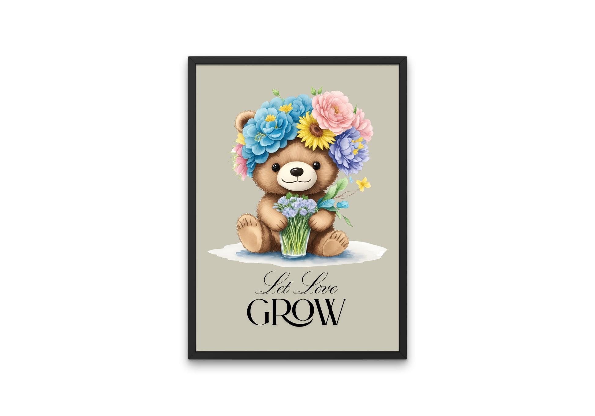 Let Love Grow – 12x16" Floral Bear Poster Print