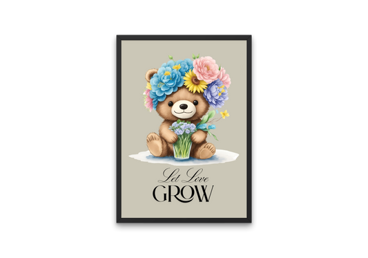 Let Love Grow – 12x16" Floral Bear Poster Print