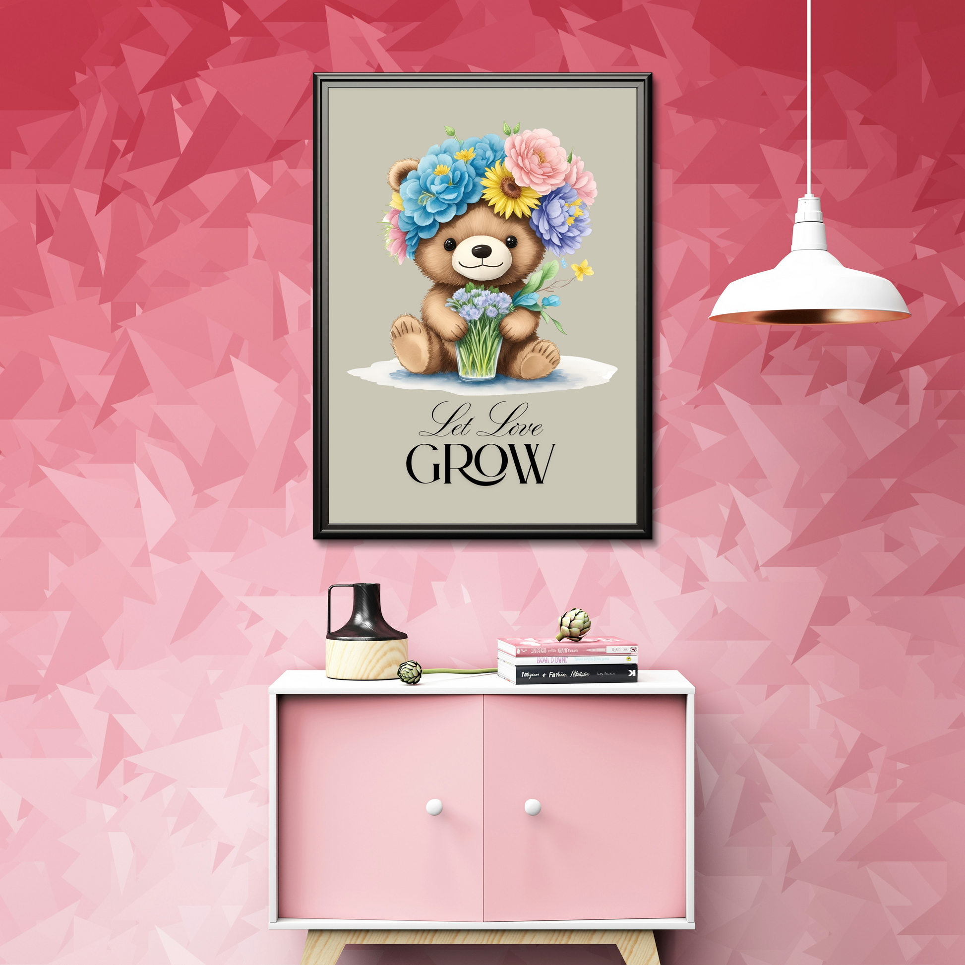 Let Love Grow – 12x16" Floral Bear Poster Print