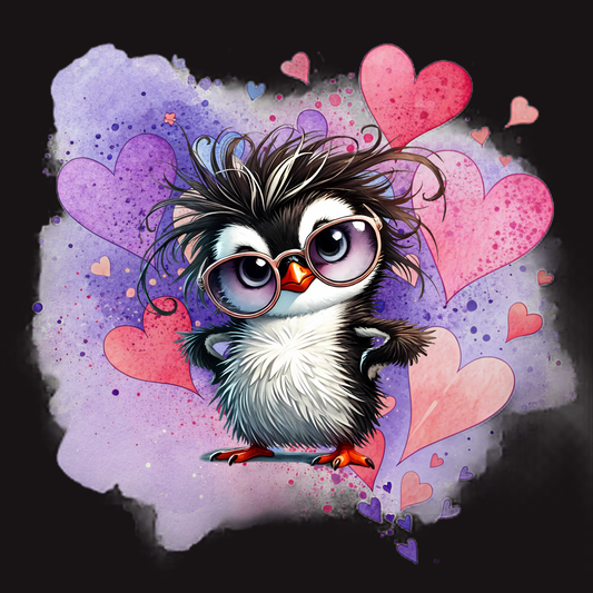 Sassy Penguin Canvas Wall Art – Cute Penguin with Glasses & Hearts (10x10")