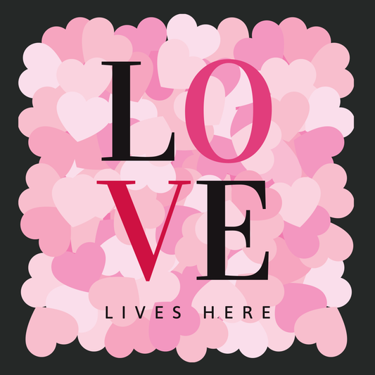 Love Lives Here – Pink Heart Wall Art Canvas Print (10x10")