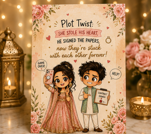 Plot Twist: She Stole His Heart – Funny Engagement Card