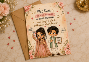 Plot Twist: She Stole His Heart – Funny Engagement Card