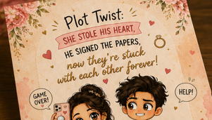 Plot Twist: She Stole His Heart – Funny Engagement Card