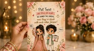 Plot Twist: She Stole His Heart – Funny Engagement Card