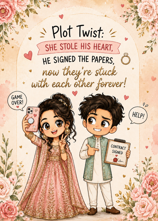 Funny Engagement Greeting Card – Plot Twist: She Stole His Heart