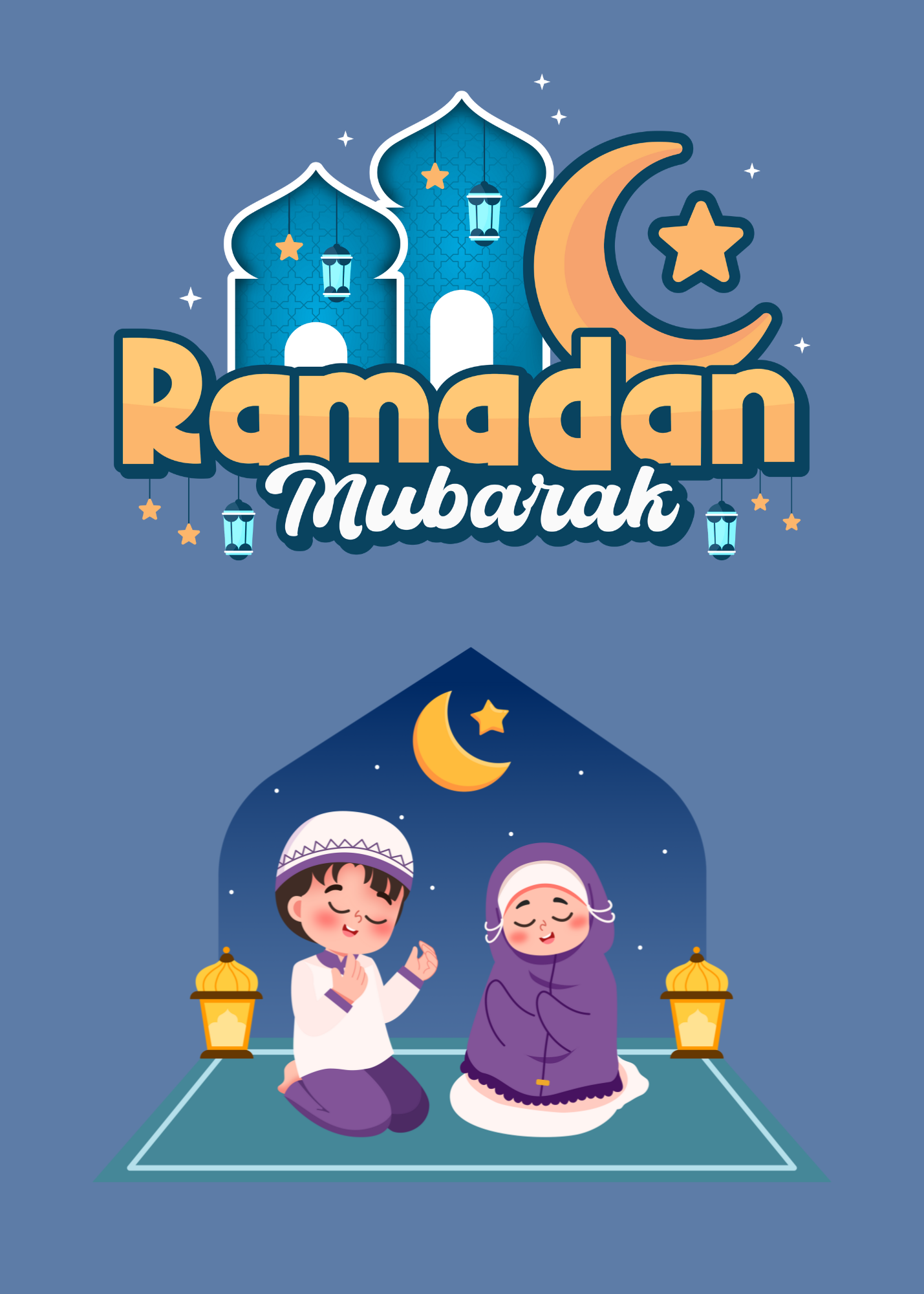🌙 Ramadan Kids Greeting Cards – Set of 4