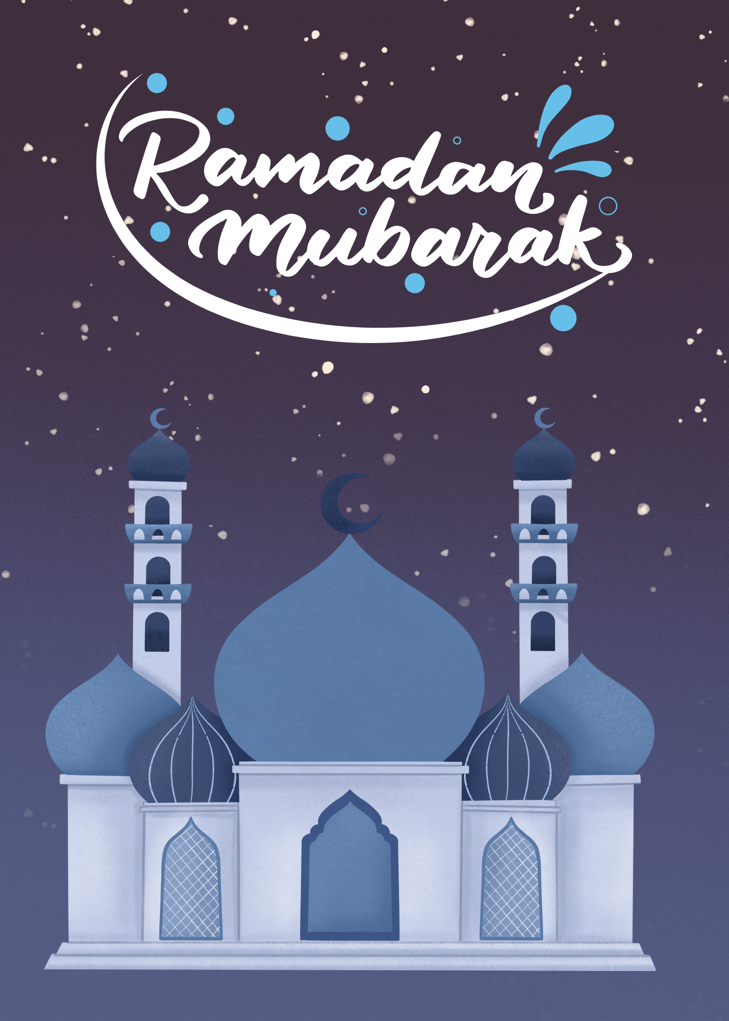 Elegant Ramadan Mubarak Greeting Card – Blue Mosque & Starry Night Design